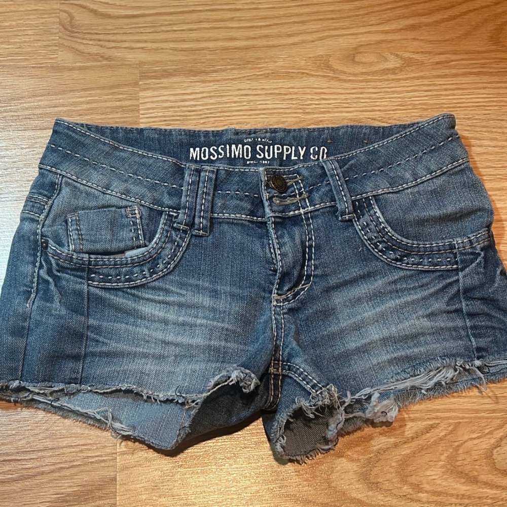 Mossimo Supply Co Denim Shorts Size 3 Blue Embroidered‎ Cutoff Raw Hem Boho